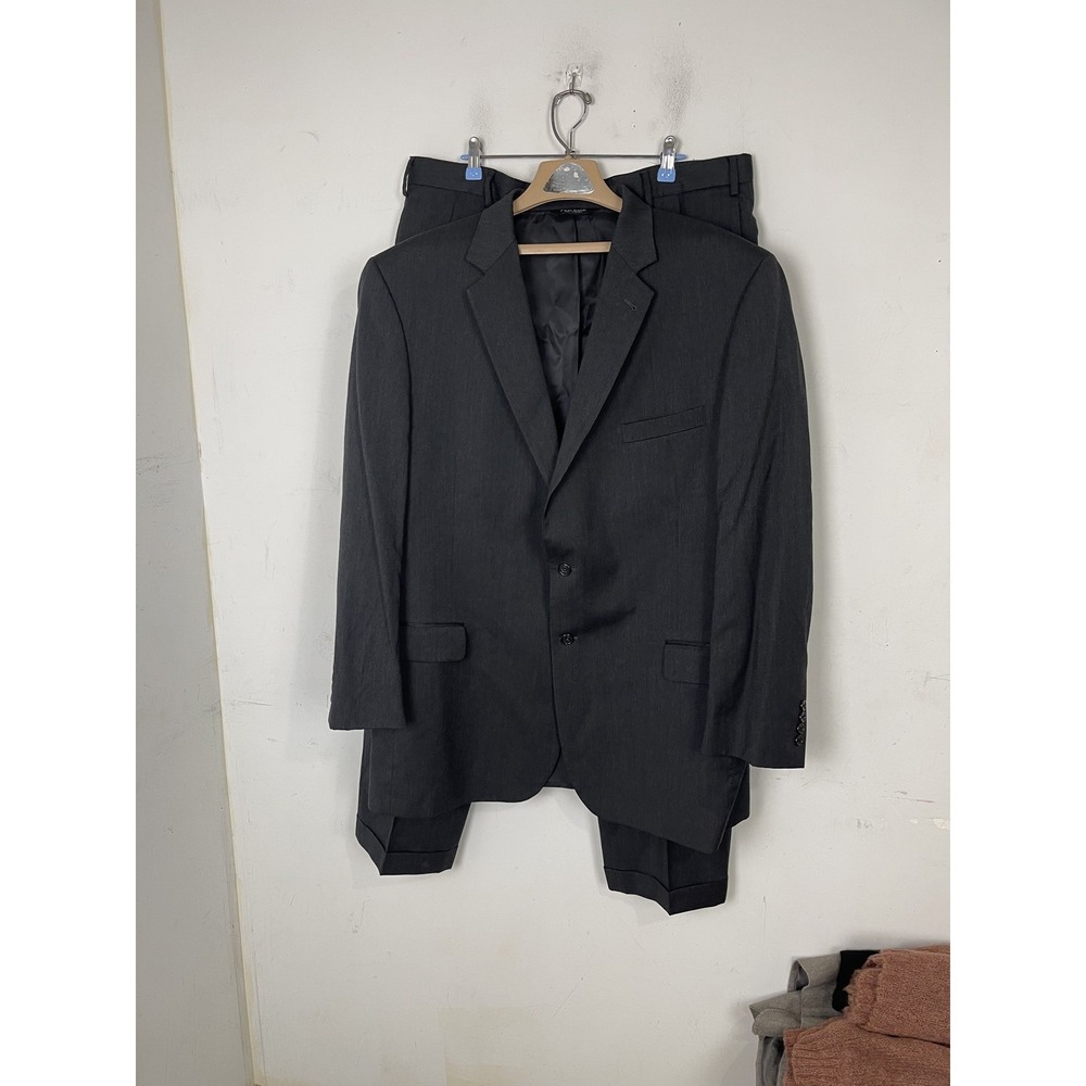 Men's Jos A Bank 100% Wool Suit Blazer Pants Set 48L 35x29 Charcoal Gray